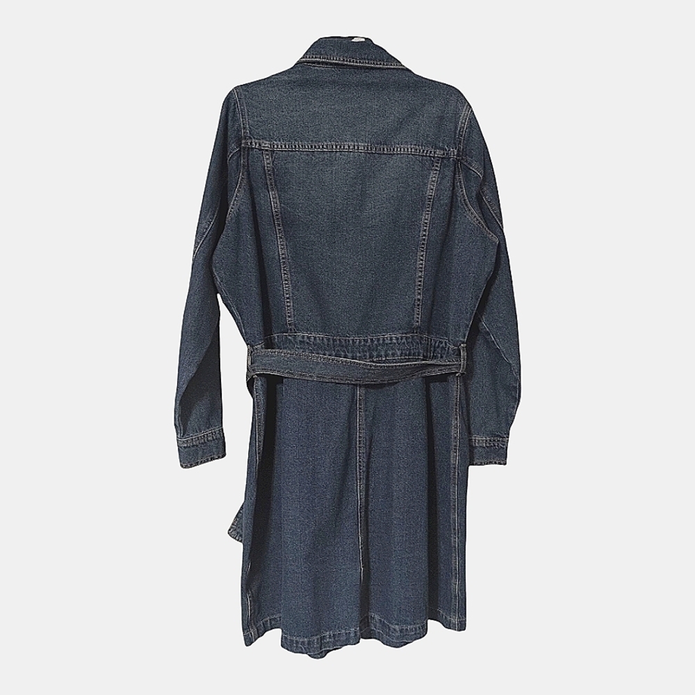 JUST FAB DARK WASH BELTED BUTTON UP DENIM JACKET DRESS - Picture 6 of 11